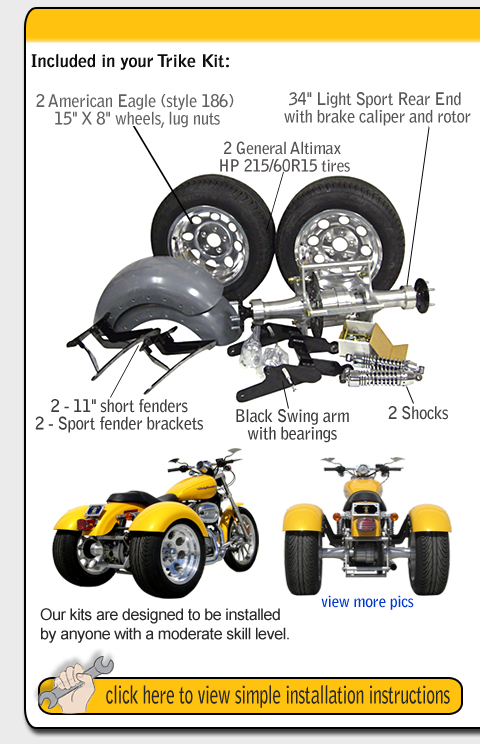 trike kit contents trike rear end trike swing arm