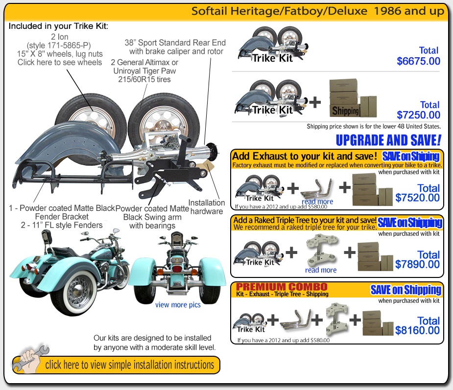 trike kit for softail heritage frankenstein trikes trike kit pricing and contents harley davidson trike kit